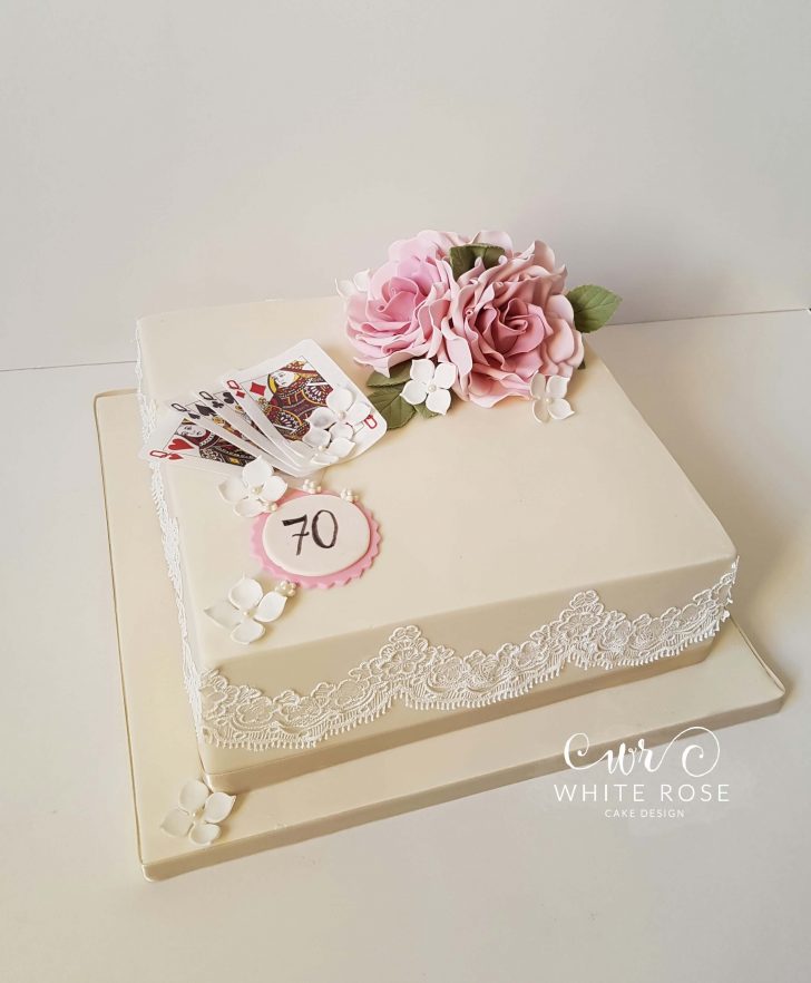 70Th Birthday Cake 70th Birthday Cake For A Bridge Player White Rose Cake Design In 70Th Birthday Cake 70th Birthday Cake For A Bridge Player White Rose Cake Design In