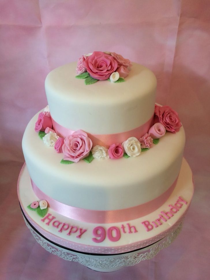 90Th Birthday Cake Ideas 2 Tier Vanilla Sponge With Sugar Flowers For A 90th Birthday 90th 90Th Birthday Cake Ideas 2 Tier Vanilla Sponge With Sugar Flowers For A 90th Birthday 90th