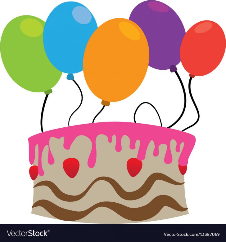 Balloon Birthday Cake Color Silhouette With Birthday Cake And Balloons Vector Image Balloon Birthday Cake Color Silhouette With Birthday Cake And Balloons Vector Image