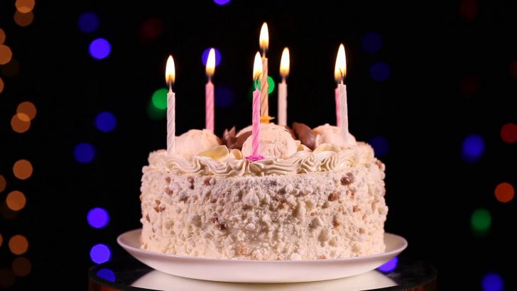 Happy Birthday Cake With Candles Happy Birthday Cake With Burning Candles Rotating In Front Of Black Happy Birthday Cake With Candles Happy Birthday Cake With Burning Candles Rotating In Front Of Black