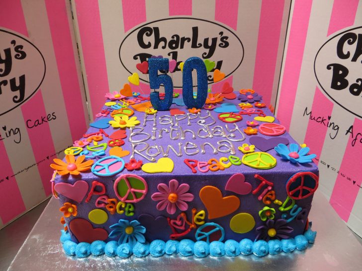 Hippie Birthday Cake Hippie Themed 50th Birthday Cake Iced In Purple Butter Icing With Hippie Birthday Cake Hippie Themed 50th Birthday Cake Iced In Purple Butter Icing With