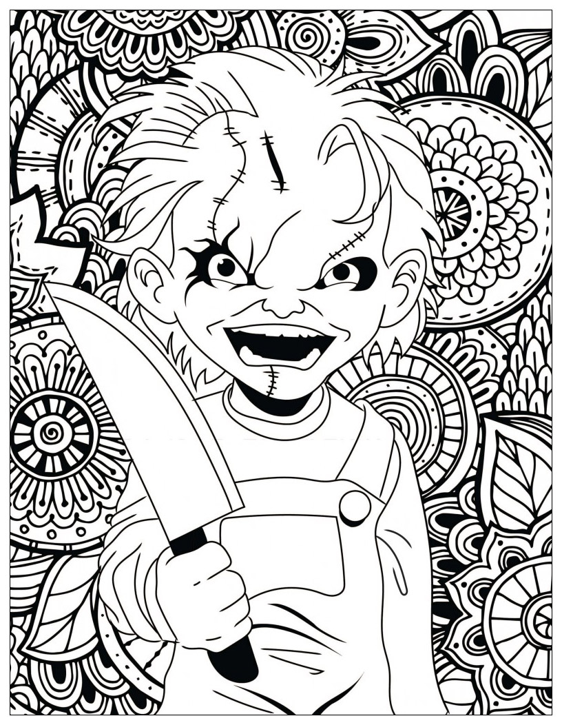 Chucky Coloring Pages Horror Chucky Halloween Adult Coloring Pages