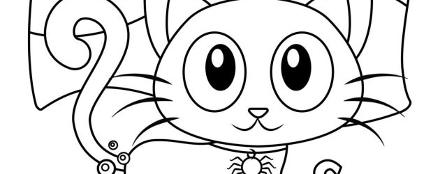 Cute Halloween Coloring Pages Small Kitten On Treat Table Boo Coloring Book Pages Print Color Craft