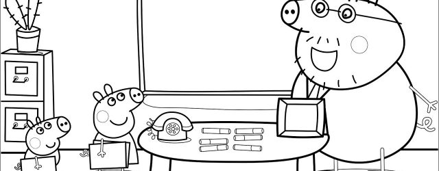 School Coloring Pages Peppa Pig Daddy Pig School Coloring Pages For Kids With Colored